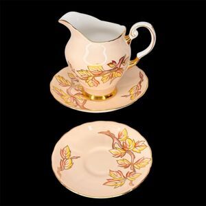 Tuscan Fine English Bone China Creamer + 2 Saucer Branch Leaf Gold Gild Cream